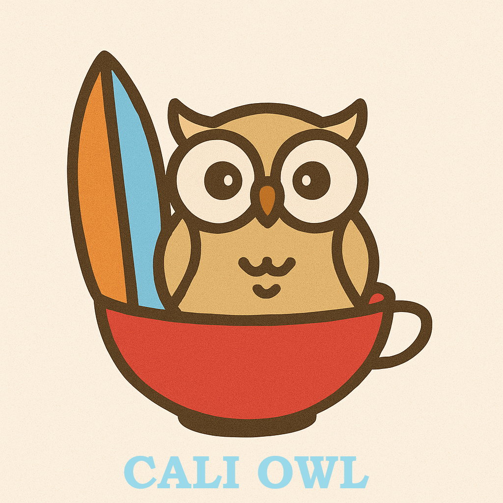 owl inside bowl with a surf board on the background
